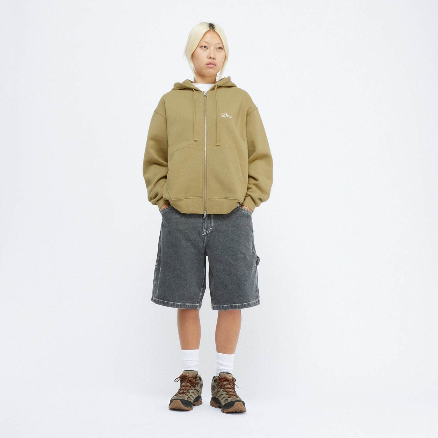 Dime Men Cursive Small Logo Zip-Hoodie Oak